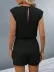 Kadın Kısa Kollu Vatkalı Belden Bağcıklı Kısa Viskon Tulum - 2XL-3XL - Siyah 3
