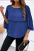 Kadın Kısa Kollu Yuvarlak Yakalı Geniş Kesimli Yarasa Kollu Sandy Bluz - L-XL - Mavi 4