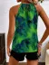 Kadın Kolsuz Boyundan Hakla Detaylı Leopar Süprem Bluz - 2XL-3XL - Yeşil 2