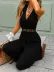 Kadın Kolsuz önden Bağcıklı Beli Dantelli Uzun Pera Tulum - 2XL - Siyah 2