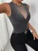 Kadın Kolsuz Tül Yuvarlak Yakalı Derin V Dekolteli Simli Bluz - 2XL-3XL - Gri 2