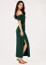 Kadın Madonna Yakalı Belden Büzgülü Yandan Yırtmaçlı Midi Sandy Elbise - 2XL-3XL - Yeşil 3