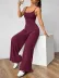 Kadın Omuzdan Askılı Sırtı Açık Bok Kesim Janjan Krep Tulum - 2XL-3XL - Bordo 2