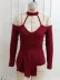 Kadın Omuzlardan Açık Yarı Balıkçı Yaka Uzun Kollu V Yakalı Onu Pileli Viskon Bluz - 2XL-3XL - Bordo 4