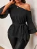 Kadın Tek Omuzdan Acık Truvakar Kollu Belden Kuşaklı Sofya Bluz - 2XL-3XL - Siyah 2