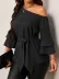 Kadın Tek Omuzdan Acık Truvakar Kollu Belden Kuşaklı Sofya Bluz - 2XL-3XL - Siyah 3