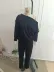 Kadın Tek Omuzdan Açık Uzun Kollu Viskon Iki Iplik Bluz Ve Yan şerit Detaylı Pantolon Ikili Takım - L-XL - Siyah 4