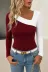 Kadın Uzun Kollu Asimetrik Yaka Detaylı çift Renklı Viskon Bluz - 2XL-3XL - Bordo 1