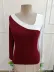 Kadın Uzun Kollu Asimetrik Yaka Detaylı çift Renklı Viskon Bluz - 2XL-3XL - Bordo 4