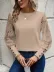 Kadın Uzun Kollu Bisiklet Yaka Kolları çiçekli Waffle Bluz - 2XL-3XL - Bej 2