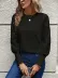 Kadın Uzun Kollu Bisiklet Yaka Kolları çiçekli Waffle Bluz - S-M - Siyah 4