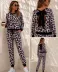Kadın Uzun Kollu Bisiklet Yakalı Arkadan Fiyonklu Iki Iplik Bluz Ve Pantolon Ikili Takım - 2XL-3XL - Leopar 4