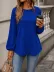 Kadın Uzun Kollu Bisiklet Yakalı Janjan Krep Bluz - L-XL - Saks Mavi 1