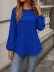 Kadın Uzun Kollu Bisiklet Yakalı Janjan Krep Bluz - L-XL - Saks Mavi 3