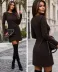 Kadın Uzun Kollu Bisiklet Yakalı Kısa Modal Elbise - L-XL - Kahve 1