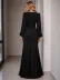 Kadın Uzun Kollu Bisiklet Yakalı önden Fırfırlı Uzun Janjan Krep Elbise - 2XL-3XL - Siyah 3