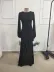Kadın Uzun Kollu Bisiklet Yakalı önden Fırfırlı Uzun Janjan Krep Elbise - 2XL-3XL - Siyah 4