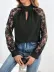 Kadın Uzun Kollu Göğüs Pencere Detay Yaka Boğazlı Kolları Tüllü Sandy Bluz - 2XL-3XL - Siyah 2