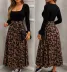 Kadın Uzun Kollu Kare Yakalı Viskon Eteği Desenli Süprem Belden Kuşaklı Uzun Elbise - 2XL-3XL - Leopar 1