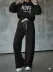 Kadın Uzun Kollu Nope Baskılı Beli Ribanalı Ikili Takım - 2XL-3XL - Siyah 2