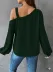 Kadın Uzun Kollu Tek Omuz Askı Detay Salaş Viskon Iki Iplik Bluz - 2XL-3XL - Zümrüt 3