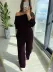 Kadın Uzun Kollu Tek Omuzdan Açık Modal Bluz Ve Pantolon Ikili Mürdüm Takım - 2XL-3XL - Mürdüm 2