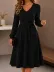 Kadın Uzun Kollu V Yakalı Belden Kuşaklı Midi Janjan Krep Elbise - 2XL-3XL - Siyah 1