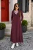 Kadın Uzun Kollu V Yakalı Cepli Uzun Viskon Iki Iplik Elbise - 2XL-3XL - Bordo 1