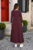 Kadın Uzun Kollu V Yakalı Cepli Uzun Viskon Iki Iplik Elbise - 2XL-3XL - Bordo 3