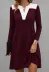 Kadın Uzun Kollu V Yakalı çift Renkli Viskon Iki Iplik Kısa Elbise - L-XL - Bordo 1