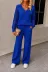 Kadın Uzun Kollu V Yakalı Triko Bluz Ve Pantolon Ikili Takım - 2XL-3XL - Mavi 1