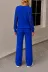 Kadın Uzun Kollu V Yakalı Triko Bluz Ve Pantolon Ikili Takım - 2XL-3XL - Mavi 3