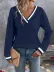 Kadın Uzun Kollu V Yakalı Waffle Bluz - 2XL-3XL - Lacivert 1