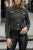 Kadın Uzun Kollu Yakadan Ve önden Düğmeli Süet Kısa Ceket - L-XL - Gri 1