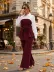 Kadın Uzun Kollu Yakalı üst Kısmı Trikoton Asimetrik Detaylı Belden Kuşaklı Ithal Krep Bluz Ve Yırtmaçlı Pantolon Ikili Takım - L-XL - Bordo 1