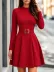 Kadın Uzun Kollu Yarı Balıkçı Yakalı Belinde Toka Detaylı Kısa Modal Elbise - 2XL-3XL - Kırmızı 2