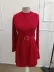 Kadın Uzun Kollu Yarı Balıkçı Yakalı Belinde Toka Detaylı Kısa Modal Elbise - 2XL-3XL - Kırmızı 4