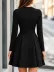Kadın Uzun Kollu Yarı Balıkçı Yakalı Belinde Toka Detaylı Kısa Modal Elbise - 2XL-3XL - Siyah 3