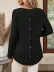 Kadın Uzun Kollu Yuvarlak Yaka Arkadan Düğmeli Waffle Bluz - 2XL - Siyah 4
