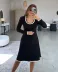 Kadın Uzun Kollu Yuvarlak Yaka Midi Viskon Iki Iplik Elbise - STANDART - Siyah 3