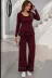 Kadın Uzun Kollu Yuvarlak Yakalı Tül Detaylı Ithal Krep Bluz Ve Pantolon Ikili Takım - L-XL - Bordo 2