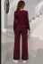 Kadın Uzun Kollu Yuvarlak Yakalı Tül Detaylı Ithal Krep Bluz Ve Pantolon Ikili Takım - 2XL-3XL - Bordo 3