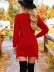 Kadın Uzun Kollu Yuvarlak Yakalı Yandan Bağcıklı Kısa Triko Elbise - 2XL-3XL - Kırmızı 3