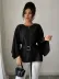 Kadın Uzun Kollu Yuvarlak Yakalı Yarasa Kollu Belden Kuşaklı Atlas Bluz - 2XL-3XL - Siyah 2