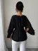 Kadın Uzun Kollu Yuvarlak Yakalı Yarasa Kollu Belden Kuşaklı Atlas Bluz - L-XL - Siyah 3