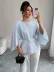 Kadın Uzun Kollu Yuvarlak Yakalı Yarasa Kollu Belden Kuşaklı Atlas Bluz - 2XL-3XL - Mavi 1