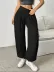 Kadın Yüksek Bel Büzgülü Cepli Geniş Kesim Viskon Iki Iplik Pantolon - 2XL-3XL - Siyah 1