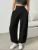 Kadın Yüksek Bel Büzgülü Cepli Geniş Kesim Viskon Iki Iplik Pantolon - 2XL-3XL - Siyah 2