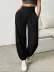 Kadın Yüksek Bel Büzgülü Cepli Geniş Kesim Viskon Iki Iplik Pantolon - 2XL-3XL - Siyah 3