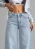 Kadın Yüksek Bel Geniş Paçalı Kot Pantolon - 2XL - Mavi 4